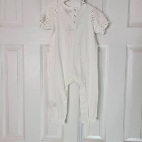 7 for all Mankind Eyelet Coverall 18 Months White Snaps Short Sleeve Cotton NEW - Picture 7 of 12